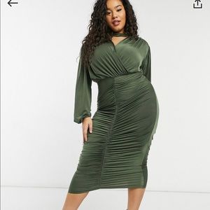 Olive green ruched dress